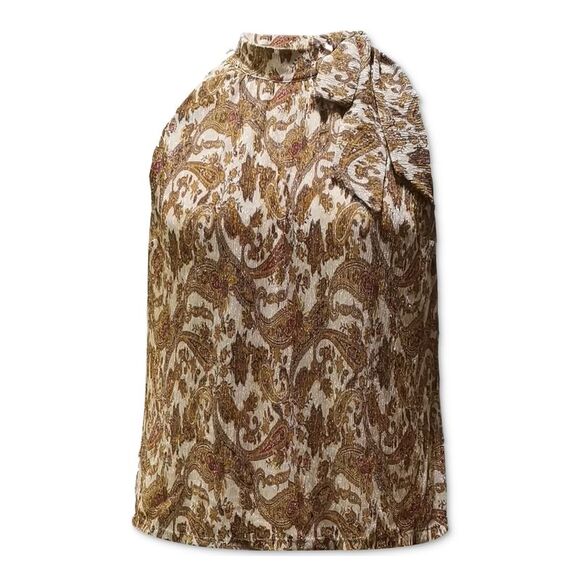 INC Tops - INC Womens Glitter Sleeveless Tie Neck Top